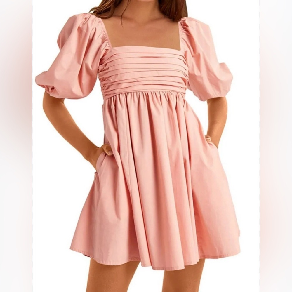 Abercrombie & Fitch Emerson Poplin Pink Puff Sleeve  Milkmaid Sundress